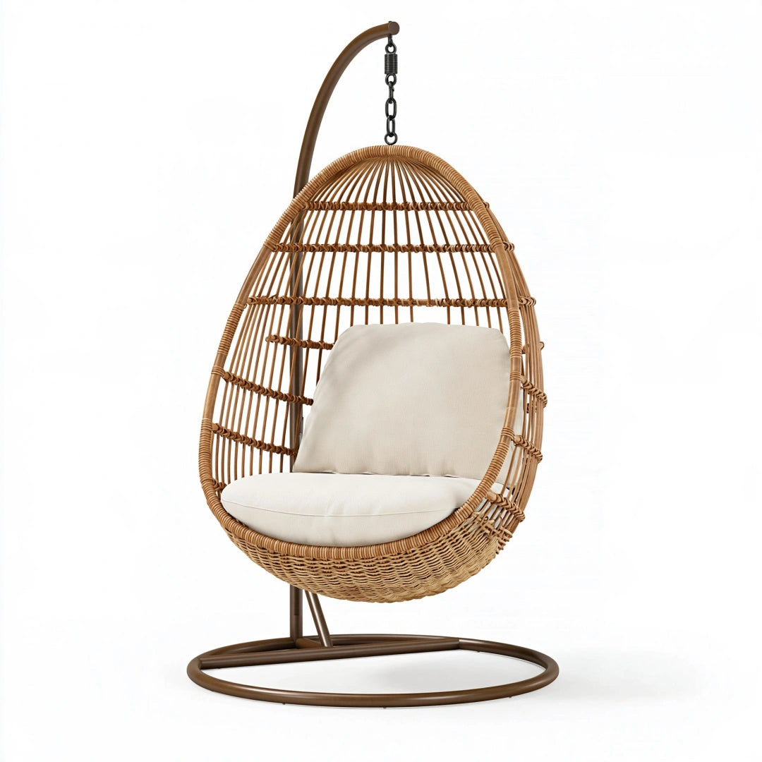 Hängesessel 105 x 105 x 195 cm aus Rattan Braun mit Metallgestell