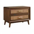 Nachtkommode 70 x 40 x 60 cm Holz Dunkelbraun mit Rattangeflecht im Mid-Century-Stil