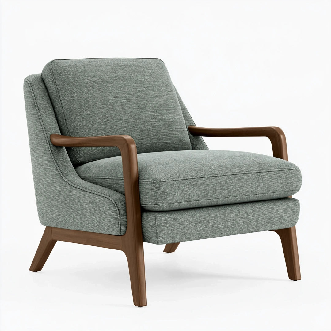 Sessel 76 x 85 x 92 cm Webstoff Grün/Braun mit Holzgestell im Retro-Stil