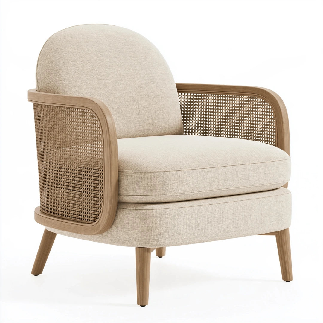 Sessel 75 x 80 x 85 cm Beige Naturholz Rattan gepolstert im Retro-Stil