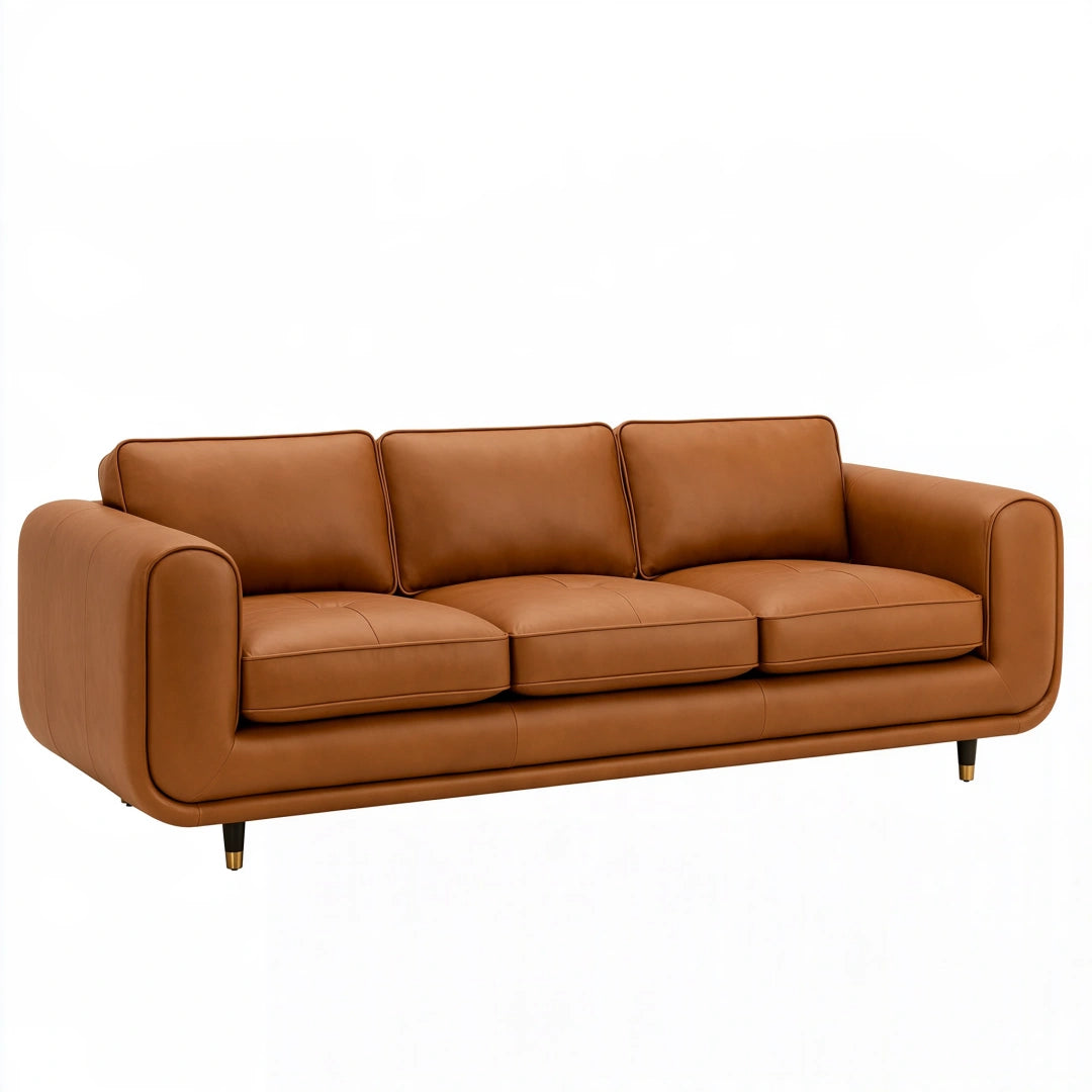 3-Sitzer Sofa 220 x 95 x 85 cm brauner lederähnlicher Bezug modernes Wohnzimmermöbel
