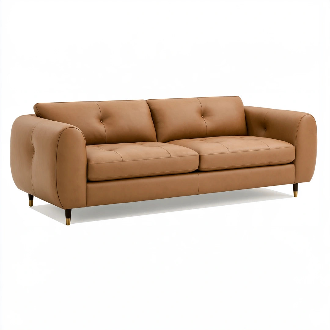 3-Sitzer-Sofa 220 x 95 x 82 cm cognacfarbener Bezug in Lederoptik mit Knopfheftung