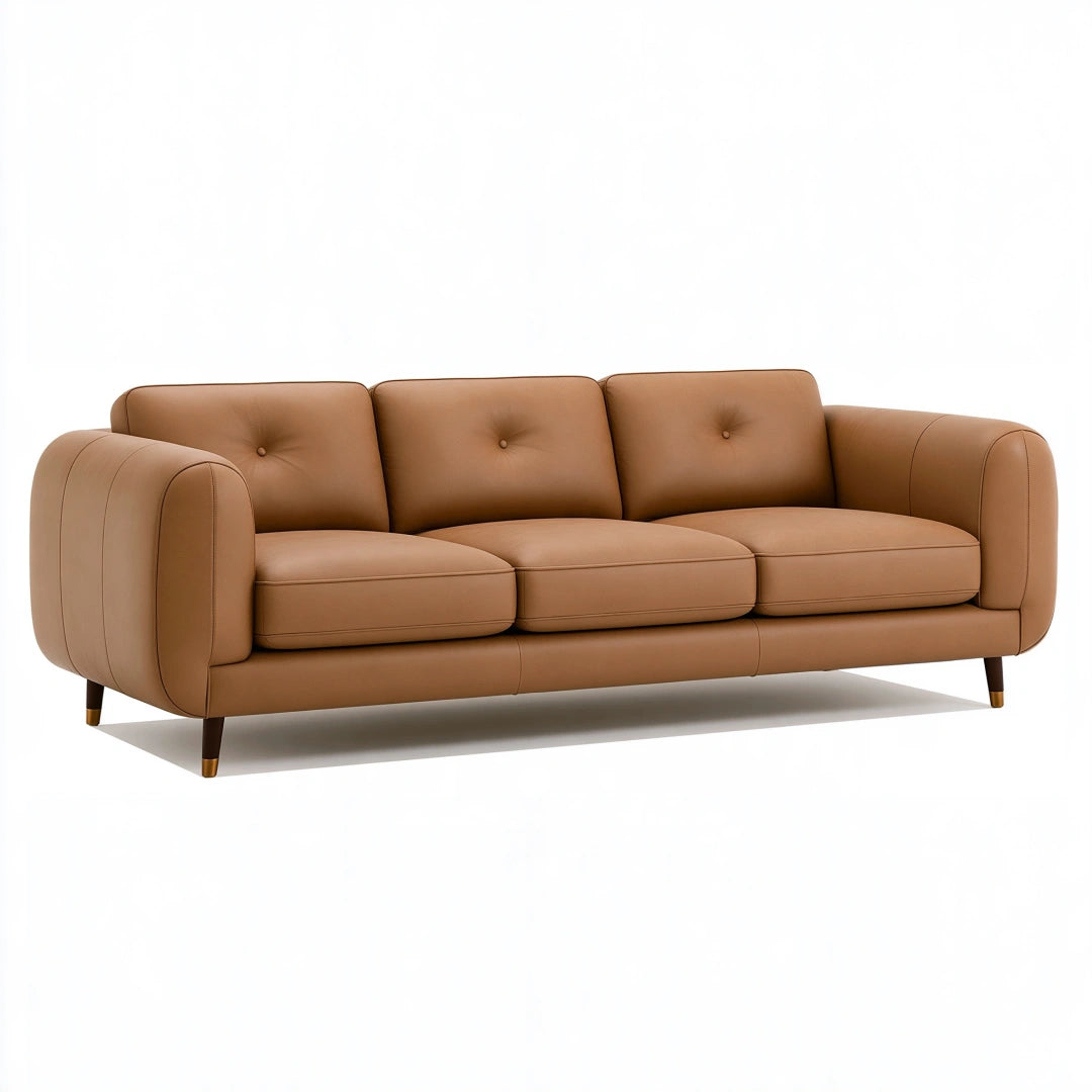 3-Sitzer Sofa 220 x 92 x 82 cm Kunstleder Cognac Wohnzimmer Retro