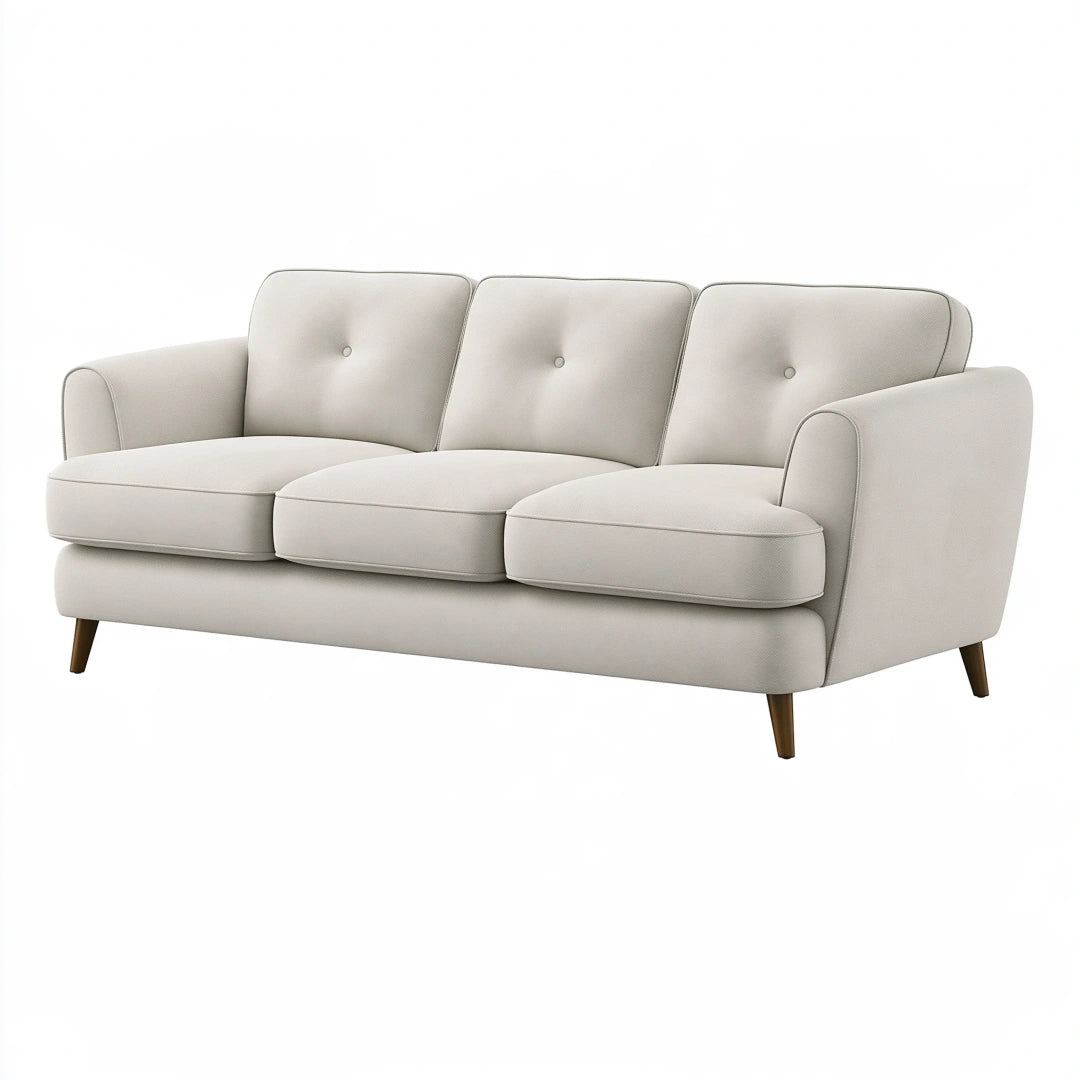 3-Sitzer Sofa 210 cm Webstoff Creme Wohnzimmer Skandinavischer Stil