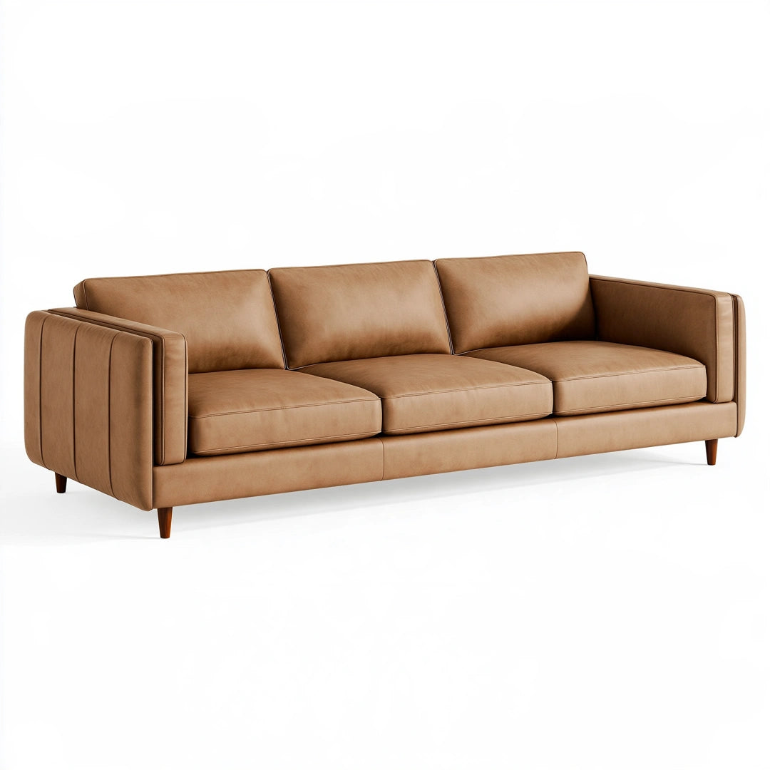 Dreisitzer Sofa 220 x 90 x 82 cm lederähnlicher Bezug cognacbraun modernes Wohnzimmer