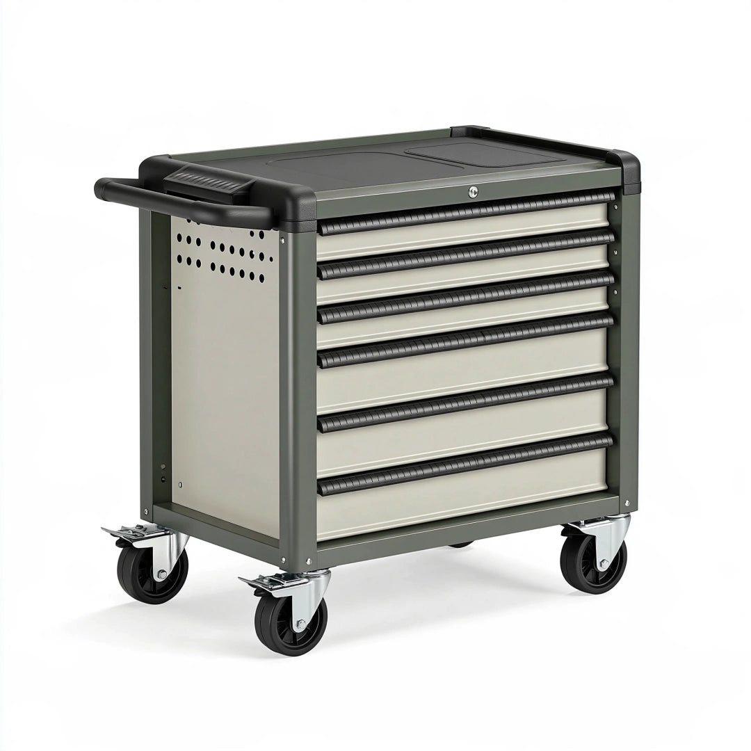 Werkzeugwagen 77 x 46 x 97 cm aus Stahl Grau Schwarz mit 7 Schubladen und Rollen
