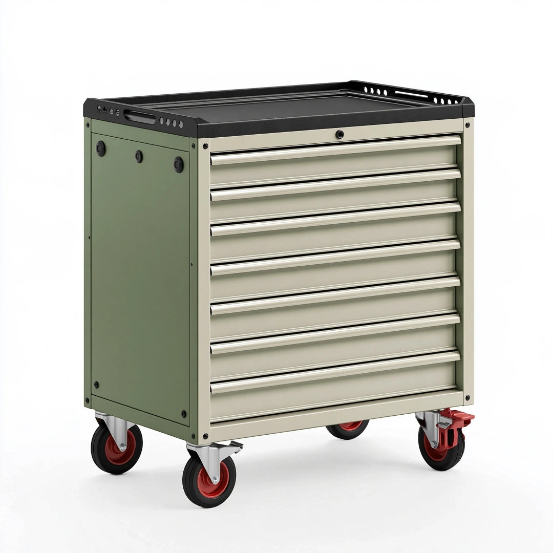 Werkzeugwagen 80 x 45 x 95 cm Stahl Olivgrün mit 7 Schubladen und Rollen
